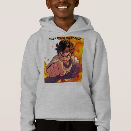 Jongen met vlammen raak mijn hoodie niet aan (Voorkant)