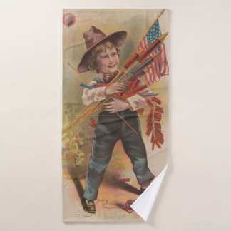 Jongen met Vuurwerk, Amerikaanse Vlag, Patriottisc Bad Handdoek