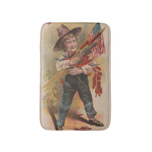 Jongen met Vuurwerk, Amerikaanse Vlag, Patriottisc Badmat (Voorkant Verticaal)