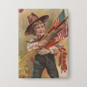 Jongen met Vuurwerk, Amerikaanse Vlag, Patriottisc Button