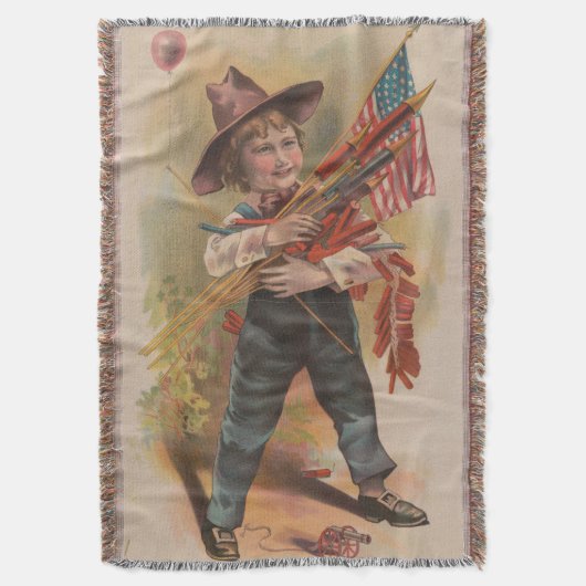 Jongen met Vuurwerk, Amerikaanse Vlag, Patriottisc Deken (Voorkant Verticaal)