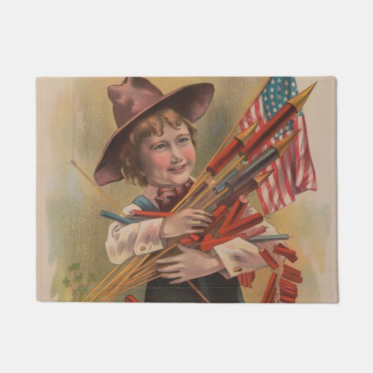Jongen met Vuurwerk, Amerikaanse Vlag, Patriottisc Deurmat (Voorkant)