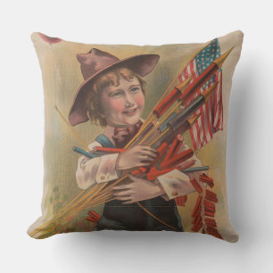 Jongen met Vuurwerk, Amerikaanse Vlag, Patriottisc Kussen