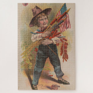 Jongen met Vuurwerk, Amerikaanse Vlag, Patriottisc Legpuzzel