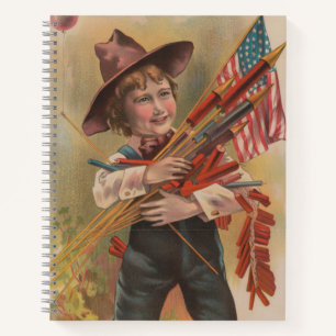 Jongen met Vuurwerk, Amerikaanse Vlag, Patriottisc Notitieboek