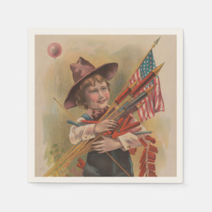 Jongen met Vuurwerk, Amerikaanse Vlag, Patriottisc Servet