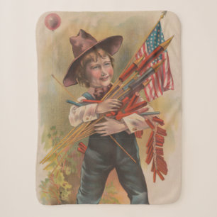 Jongen met Vuurwerk, Amerikaanse Vlag, Patriottisc Sherpa Deken