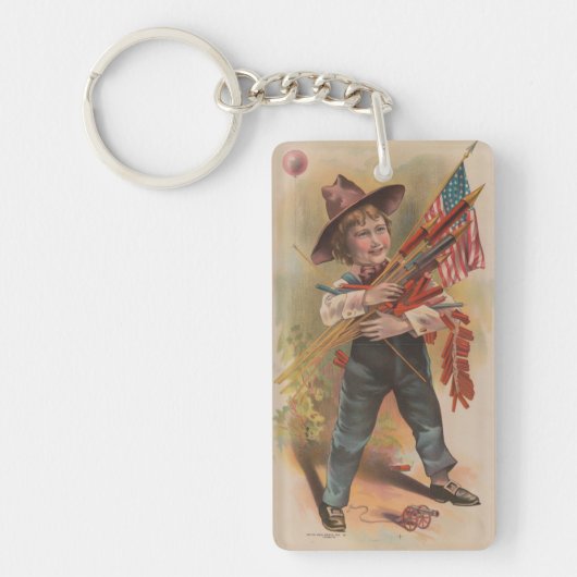 Jongen met Vuurwerk, Amerikaanse Vlag, Patriottisc Sleutelhanger (Voorkant)