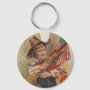 Jongen met Vuurwerk, Amerikaanse Vlag, Patriottisc Sleutelhanger