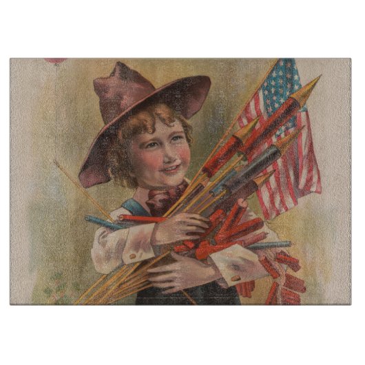 Jongen met Vuurwerk, Amerikaanse Vlag, Patriottisc Snijplank (Voorkant)