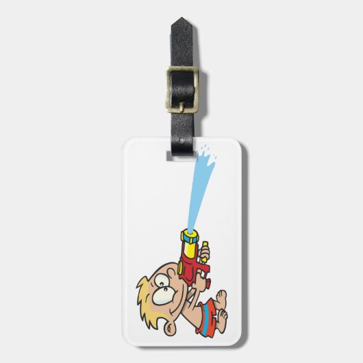 Jongen met Water Pistool Summer Fun Bagagelabel (Voorkant verticaal)