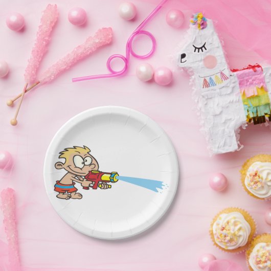 Jongen met Water Pistool Summer Fun Papieren Bordje (Feest)