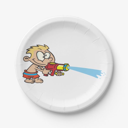 Jongen met Water Pistool Summer Fun Papieren Bordje (Voorkant)