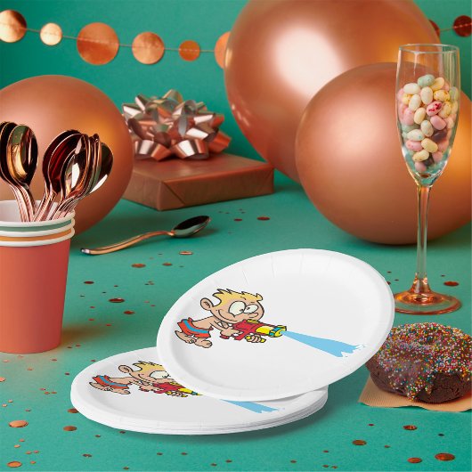 Jongen met Water Pistool Summer Fun Papieren Bordje