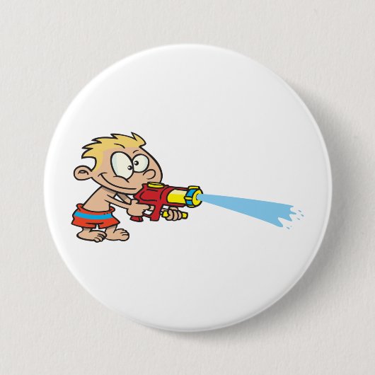 Jongen met Water Pistool Summer Fun Ronde Button 7,6 Cm (Voorkant)