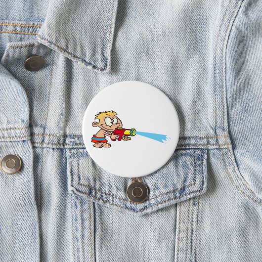 Jongen met Water Pistool Summer Fun Ronde Button 7,6 Cm