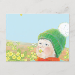 Jongen met wilde primroses briefkaart