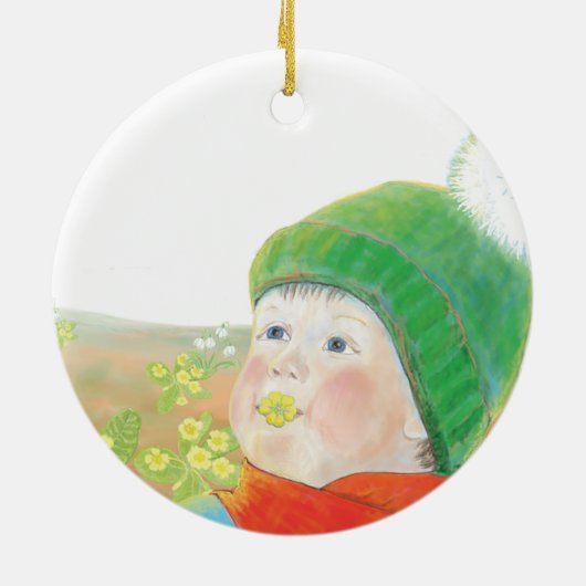 Jongen met wilde primroses keramisch ornament (Achterkant)