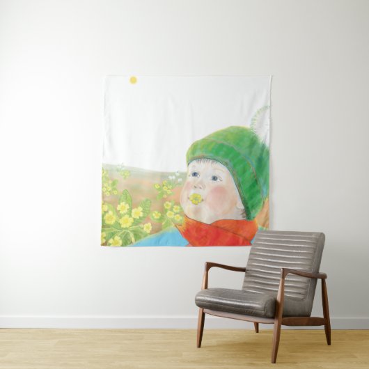 Jongen met wilde primroses wandkleed (In situ)
