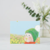 Jongen met wilde sleutelbloemen feestdagenkaart (Staand voorkant)
