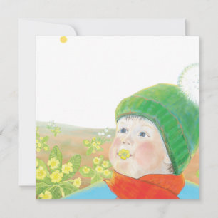 Jongen met wilde sleutelbloemen kaart