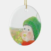 Jongen met wilde sleutelbloemen keramisch ornament (Rechts)