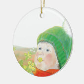 Jongen met wilde sleutelbloemen keramisch ornament (Links)