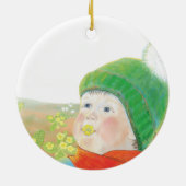 Jongen met wilde sleutelbloemen keramisch ornament (Achterkant)
