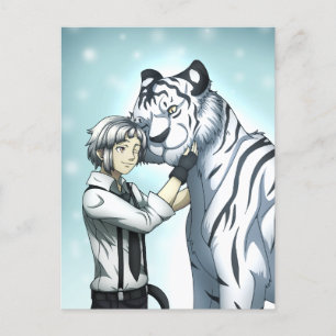 Jongen met witte tijger briefkaart