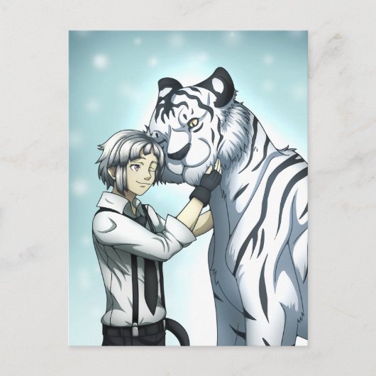 Jongen met witte tijger briefkaart (Voorkant)
