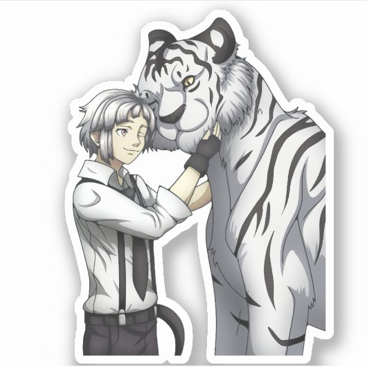Jongen met witte tijger sticker (Voorkant)