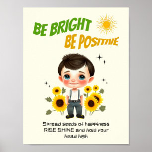 Jongen met zonnebloemen poster