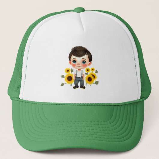 Jongen met zonnebloemen trucker pet (Voorkant)