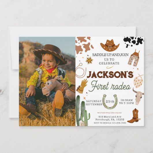 Jongen Mijn Eerste Rodeo foto Cowboy 1e Verjaardag Kaart (Voorkant)