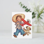Jongen Model Plane en Puppy Briefkaart (Staand voorkant)