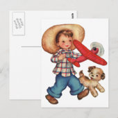 Jongen Model Plane en Puppy Briefkaart (Voorkant / Achterkant)