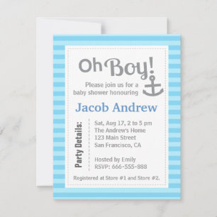Jongen, Modern, Anchor, Baby shower Uitnodiging