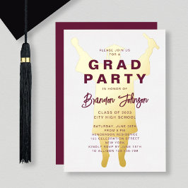 Jongen Modern Burgundy Gold Graduation Party Folie Uitnodiging