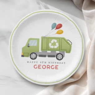 Jongen Modern Groene Vuilnisbak Vuilniswagen Kinde Papieren Bordje