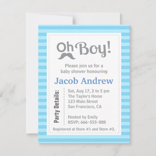Jongen, Modern, minimalistisch, Baby shower uitnod Kaart (Voorkant)
