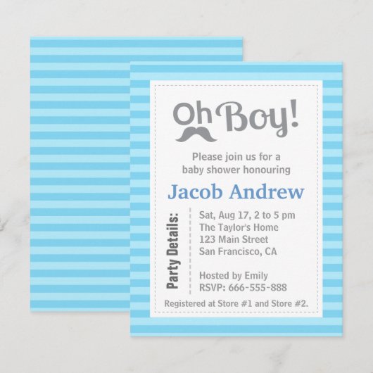 Jongen, Modern, minimalistisch, Baby shower uitnod Kaart (Voorkant / Achterkant)