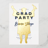 Jongen Modern Navy Blue Gold Graduation Party Folie Uitnodiging (Voorkant)