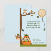 Jongen MONKEY Herfst Pumpkin Hartelijk dank (FLAT) Kaart (Voorkant / Achterkant)