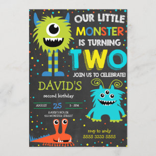 Jongen Monster 2e verjaardag Kleine Monster Chalk Kaart