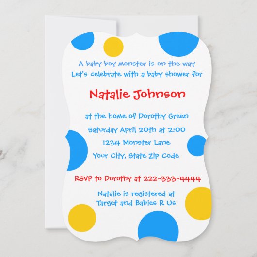 Jongen Monster Baby shower Kaart (Achterkant)