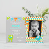 Jongen Monster Birthday-uitnodigingen Kaart (Staand voorkant)