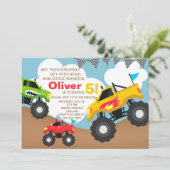 Jongen monstertrucks verjaardagsuitnodiging. uitno kaart (Staand voorkant)