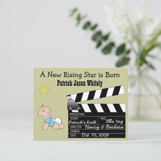 Jongen Movie Star-Baby aankondiging (Staand voorkant)