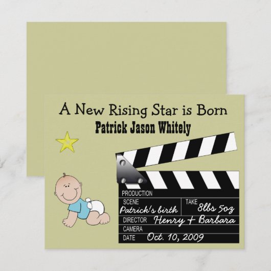 Jongen Movie Star-Baby aankondiging (Voorkant / Achterkant)