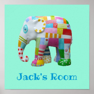 Jongen naam Cute speelgoed patchwork-olifant Poster